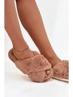 Kožešinové domácí pantofle pro ženy s proplétajícími se pásky Camel Quenelle