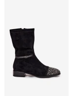 Dámské kotníkové boty na nízkém podpatku s ozdobou a páskem D&A MR52-165 Černé