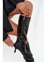 Dámské kozačky na podpatku z eko kůže černé Karella