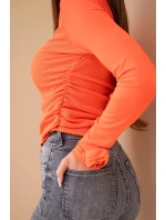 Dámská pruhovaná blůza se sklady na boku tmavě oranžová