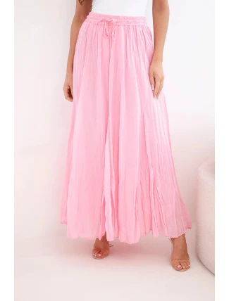 Dámská maxi bavlněná sukně s gumou v pase bonbónově růžová