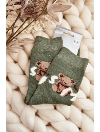 Teplé Bavlněné Ponožky S Medvědem Zelené
