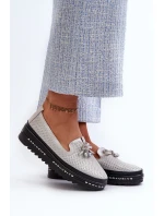 Lesklé Dámské Kozačky Ze Kůže Na Platformě S.Barski LR400 Stříbrné