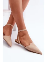 Šněrovací baleríny z ekokože s špičatými špičkami béžové Ellesara