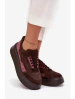 Dámské tenisky z pravé semiše na platformě Zazoo N1265S3 čokoládové