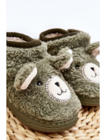 Dětské zateplené pantofle s medvídkem, zelená Eberra
