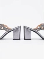 Stylové dámské  nazouváky stříbrné na širokém podpatku