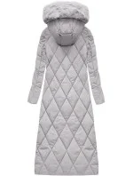 Šedá dlouhá dámská zimní bunda s kapucí (7688BIG)