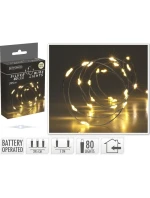 DRÁTĚNÉ SVĚTLO GIRLANDA NA BATERIE 80 VEDLA TEPLÁ BÍLÁ