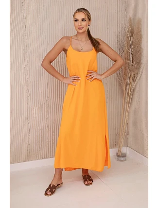 Dlouhé šaty bez ramínek pomeranč