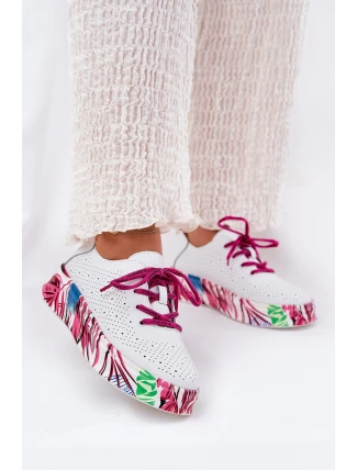 Dámské Kožené Sneakersy Na Vzorované Platformě Vinceza 88017 Bílé