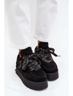 Šněrovací dámské sněhule na platformě vyhřívané kožešinou Černé Tavelle