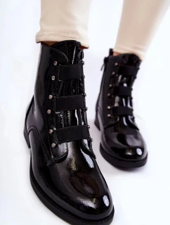 Lakované Teplé Boty Na Plochém Podpatku černé Geira