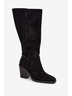 Dámské kozačky na sloupkovém podpatku se zipem Lissara – černé, eko semiš