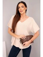 Dámská svetr s krátkým rukávem a výstřihem do V béžová
