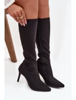 Materiálové dámské kozačky na jehlovém podpatku S.Барски HY52-513 Černé