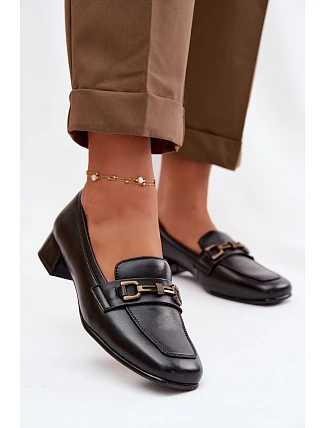 Kožené dámské polobotky na klínu s ozdobou Vinceza 39978 Černé