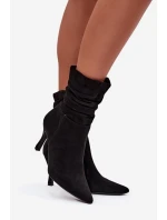Dámské kotníkové boty na jehlovém podpatku s mačkanou horní částí Ulisse – černé, eko semiš