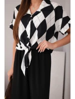 Dámský komplet viskózová košile s vázáním a kalhoty s gumou černý