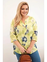 Dámská bavlněná halenka Plus Size s květinovým vzorem světle zelená Dámská bavlněná halenka Plus Size s květinovým vzorem světle zelená