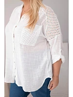 Dámská bavlněná košile Plus Size s límečkem a krajkovou vsadkou bílá