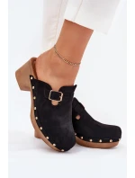 Dámské Pantofle Na Podpatku S Přezkou Černé Veldexina