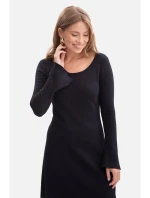 B308 Midi šaty z žebrového úpletu - černé