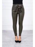 Kožené kalhoty vázané vpředu khaki barvy Kožené kalhoty vázané vpředu khaki barvy