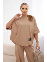 Bavlněný komplet halenka + kalhoty Velbloud