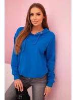 Dámská mikina z bavlny s kapucí a kapsami chabrová