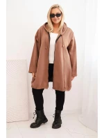 Dámská mikina Plus Size zateplená s kapucí a zipem hnědá