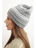 Dámská zimní čepice s vzorem a vlnou K425 šedá