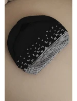 Dámská zimní čepice z vlny s geometrickým vzorem K477 černá + šedá