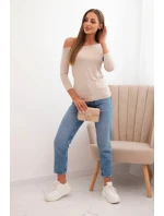 Dámská blůza s odkrytým ramenem z viskózy s 3/4 rukávem béžová Dámská blůza s odkrytým ramenem z viskózy s 3/4 rukávem béžová