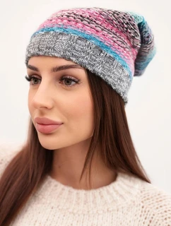 Čepice s fleecem Krystyna K207 šedá+tmavě růžová