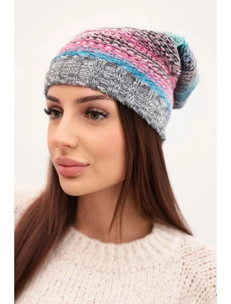 Čepice s fleecem Krystyna K207 šedá+tmavě růžová