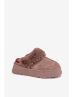 Dámské sněhule na platformě s kožešinou a výšivkou tmavě béžové Querina