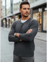 Pánský světle šedý svetr s výstřihem FashionStreet WX2316 Pánský světle šedý svetr s výstřihem FashionStreet WX2316