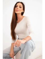 Dámská viskózová blůza s širokým výstřihem a dlouhým rukávem béžová