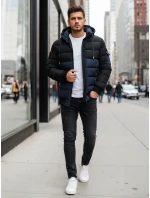Pánská zimní bunda s kapucí tmavě modrá a černá FashionStreet TX5098 Pánská zimní bunda s kapucí tmavě modrá a černá FashionStreet TX5098