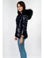 Tmavě modrá lakovaná dámská prošívaná bunda (7693) Tmavě modrá lakovaná dámská prošívaná bunda (7693)