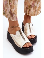 Zazoo 2916 Dámské žabky na masivní platformě se zipem zlaté