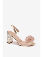 Sandály na podpatku s krystaly D&A MR52-237 zlaté