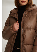Monnari Bundy Dlouhý prošívaný kabát s kapucí hnědý