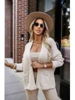 630-1 Teplý svetr s kapsami a žebrovanými manžetami - béžový 630-1 Teplý svetr s kapsami a žebrovanými manžetami - béžový