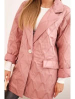 Dámská bunda Plus Size prošívaná s límcem a knoflíkem tmavě růžová