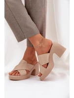 Lehké Pantofle Na Podpatku Z Eko Kůže Světle Béžové Kacaria