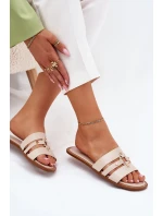 Ploché Dámské Pantofle Se Zlatým Detalem Béžové Noroti