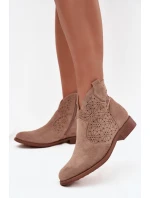 Dámské Kotníkové Boty Na Ploché Podpatky S Barški HY52 532 Béžové Dámské Kotníkové Boty Na Ploché Podpatky S Barški HY52 532 Béžové