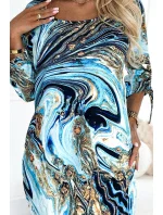 281-7 SOPHIE Pohodlné šaty s kapsami Oversize - BLUE-GOLD WAVES 281-7 SOPHIE Pohodlné šaty s kapsami Oversize - BLUE-GOLD WAVES